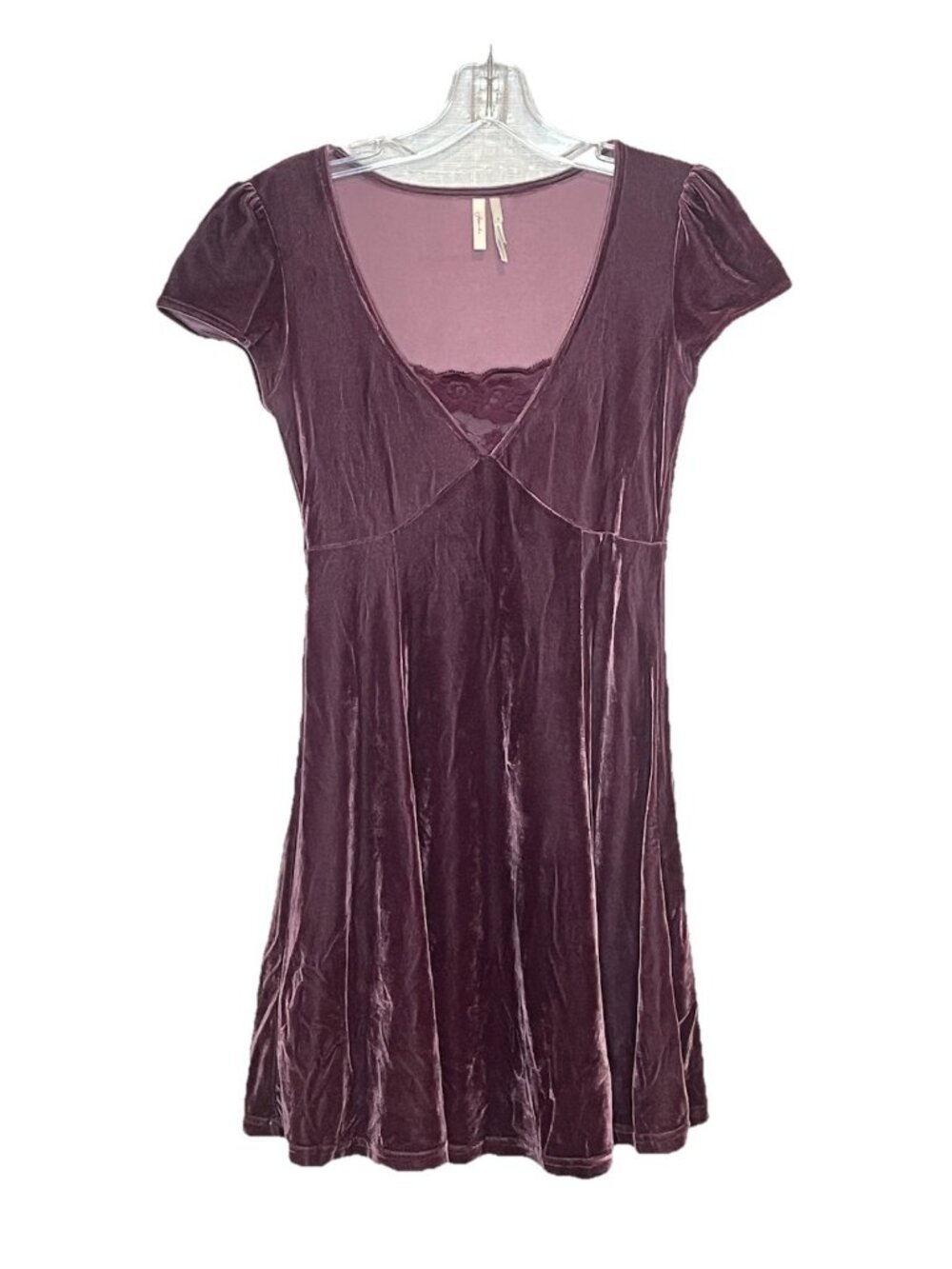 Frenchi XS Purple Velvet Mini Dress Lace Trim Empire Waist Y2K Romantic